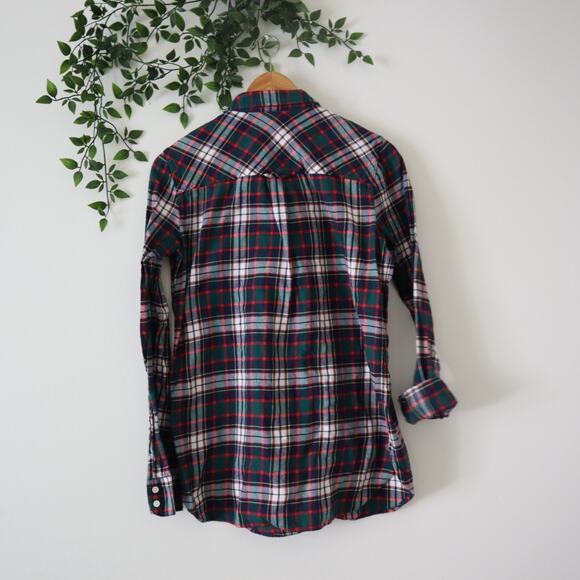 J.Crew Always Women's Classic Brushed Cotton Button Down Green Plaid Top Size 4 - Picture 3 of 4